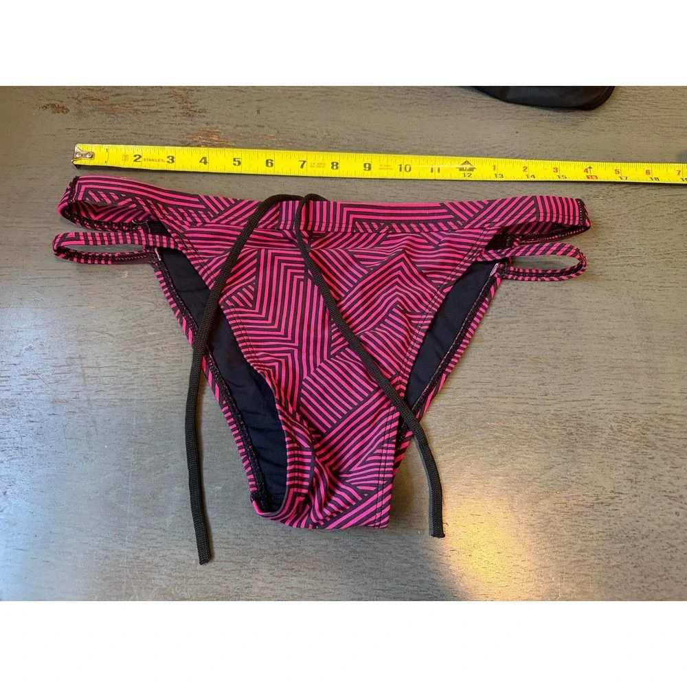 Sporti Pink Black Geometric Strappy Bikini Swim Bottoms Active Training Large
